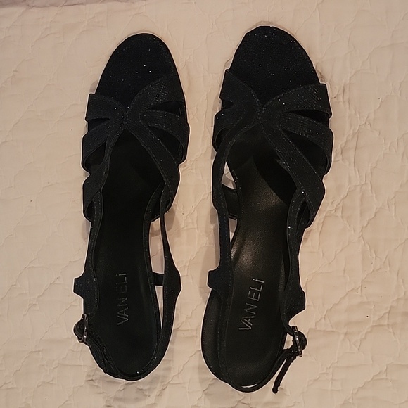 Vaneli Sparkle Navy 9.5 Narrow Kitten Heel Strappy Dress - Picture 8 of 12